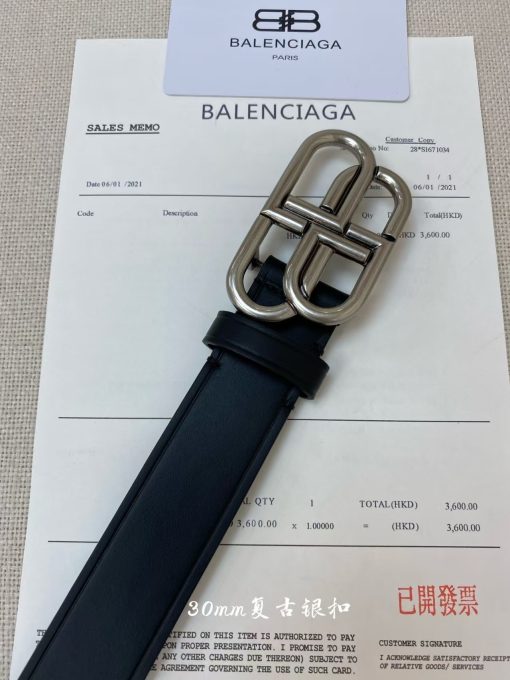 Balenciaga Paris Men's Black Cowhide Belt with Logo Smooth Buckle, Large Size, 3.5cm Wide - Image 5