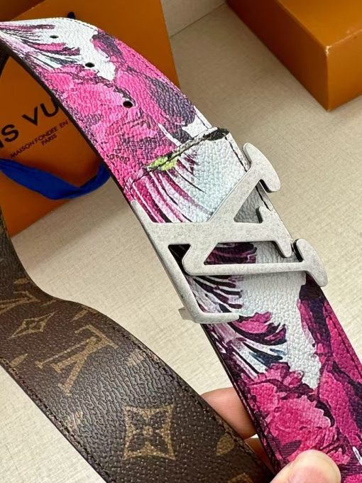 LOUIS VUITTON Surfing Pattern Canvas Belt, Men's Style, Purple Color, 4cm Wide - Image 3