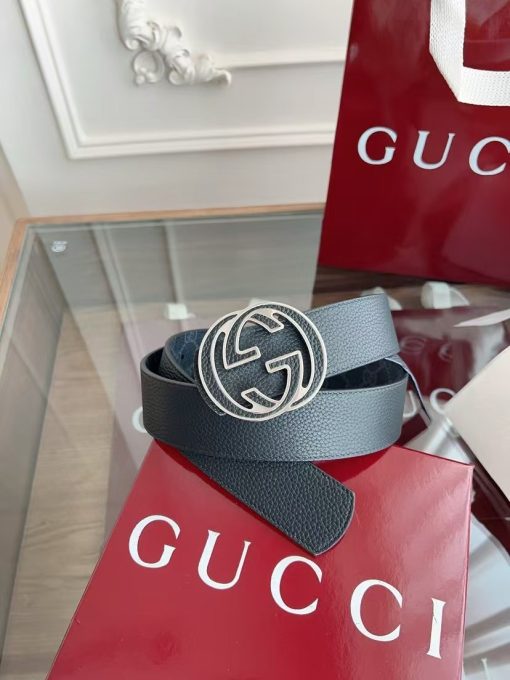 GUCCI Gucci Logo - designed Smooth Buckle Leather Belt, Unisex, Black, 4cm Wide. - Image 7