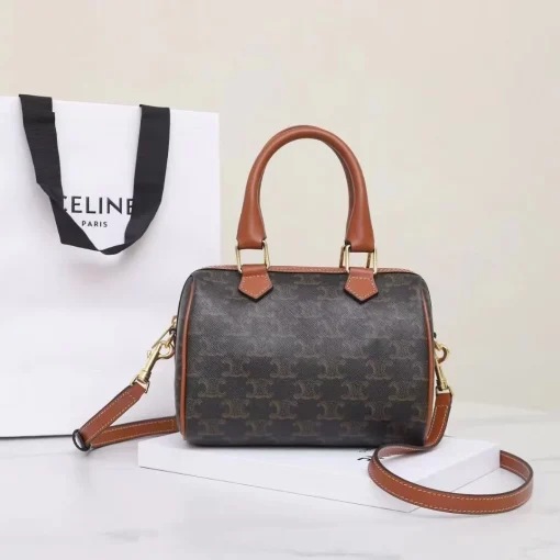 CELINE Triomphe Boston Bag in Canvas and Calfskin