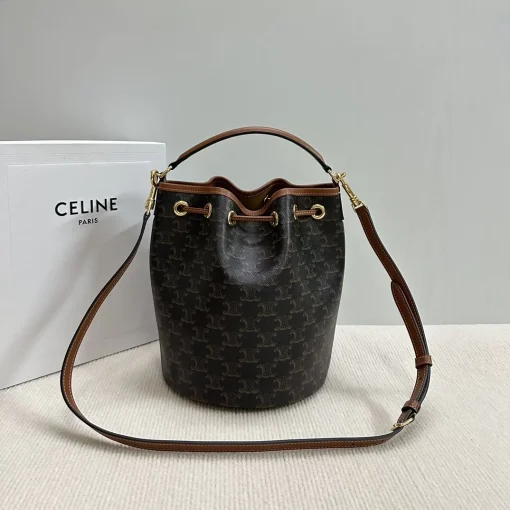 CELINE Triomphe Drawstring Bucket Bag - Image 5