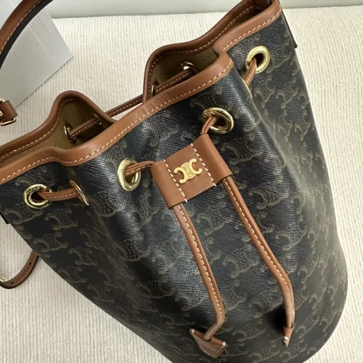 CELINE Triomphe Drawstring Bucket Bag - Image 8