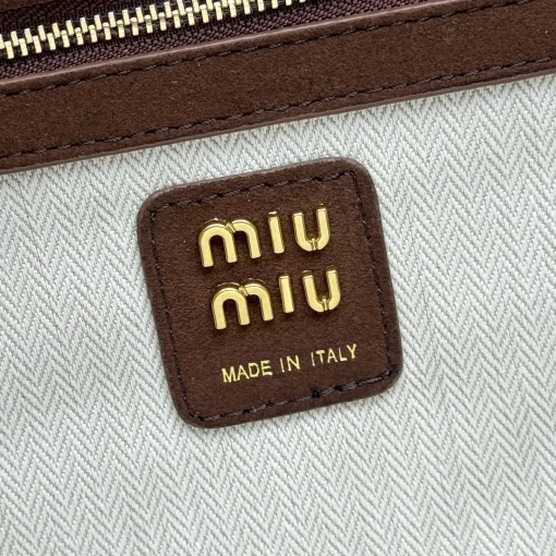 MIU MIU Beau Bowling Bag in Cocoa Suede with Gold-Tone Logo & Zipper - Image 5