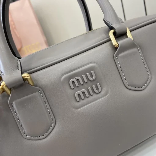 MIU MIU Arcadie Large Clay Grey Calfskin Bowling Bag - Image 9