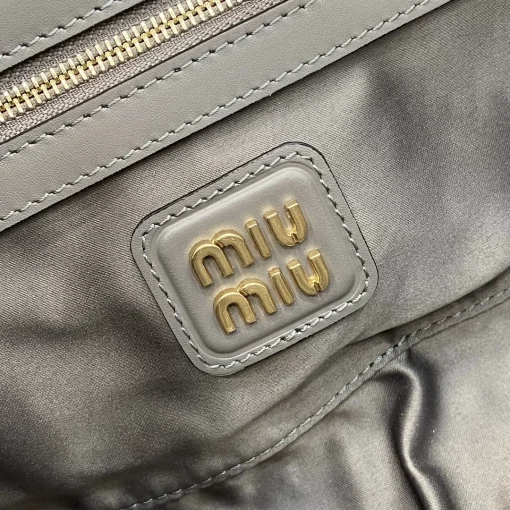 MIU MIU Arcadie Large Clay Grey Calfskin Bowling Bag - Image 8