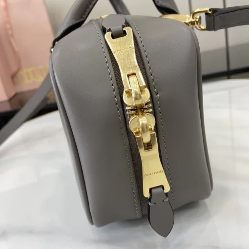 MIU MIU Arcadie Large Clay Grey Calfskin Bowling Bag - Image 7