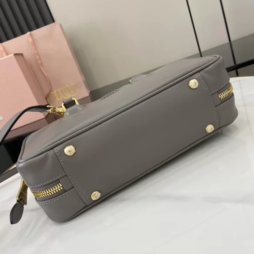 MIU MIU Arcadie Large Clay Grey Calfskin Bowling Bag - Image 6