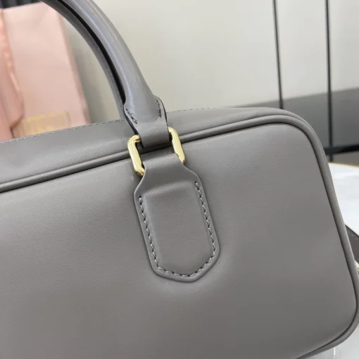 MIU MIU Arcadie Large Clay Grey Calfskin Bowling Bag - Image 5