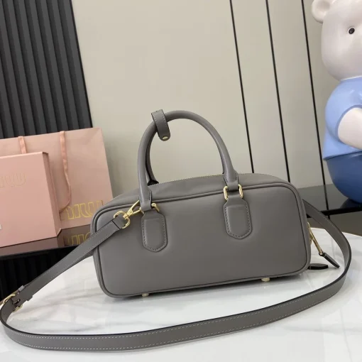 MIU MIU Arcadie Large Clay Grey Calfskin Bowling Bag - Image 4