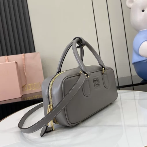 MIU MIU Arcadie Large Clay Grey Calfskin Bowling Bag - Image 3