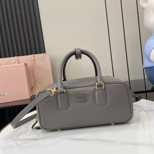 MIU MIU Arcadie Large Clay Grey Calfskin Bowling Bag