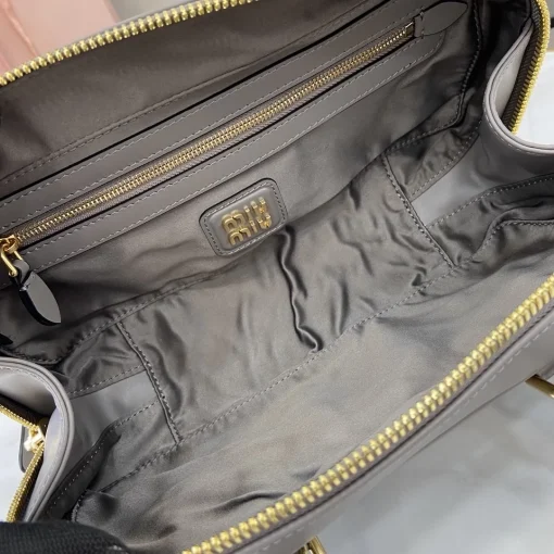 MIU MIU Arcadie Large Clay Grey Calfskin Bowling Bag - Image 2