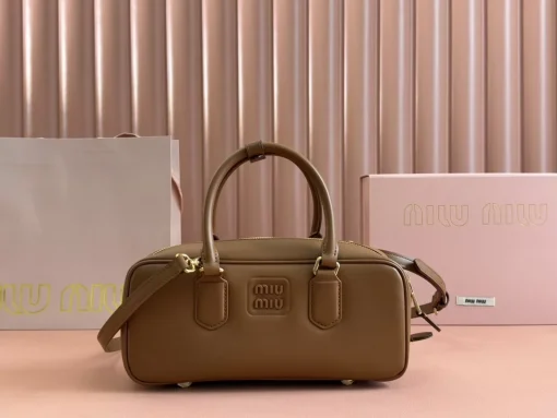 MIU MIU Logo-Embossed Cognac Leather Unisex Tote