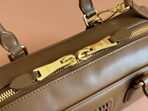 MIU MIU Logo-Embossed Cognac Leather Unisex Tote - Image 2