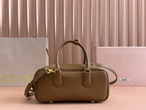 MIU MIU Logo-Embossed Cognac Leather Unisex Tote - Image 3