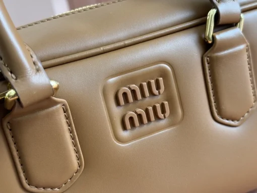 MIU MIU Logo-Embossed Cognac Leather Unisex Tote - Image 4