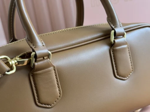 MIU MIU Logo-Embossed Cognac Leather Unisex Tote - Image 5