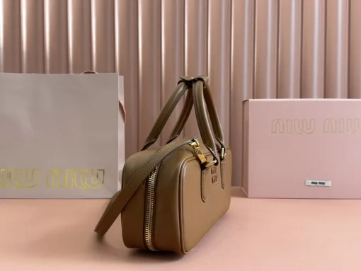 MIU MIU Logo-Embossed Cognac Leather Unisex Tote - Image 7