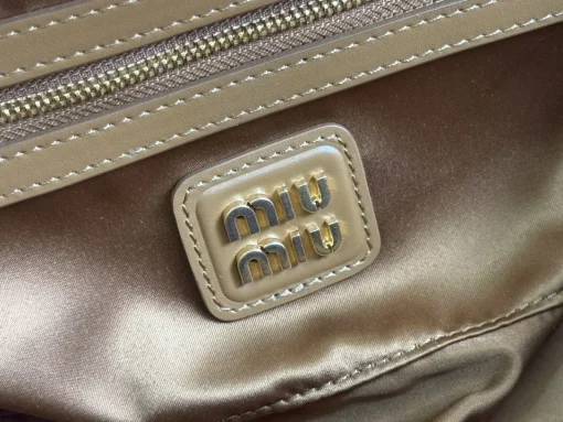 MIU MIU Logo-Embossed Cognac Leather Unisex Tote - Image 8