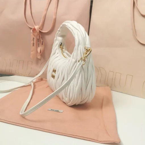 MIU MIU Wander Small White Matelassé Leather Crescent Bag - Image 2