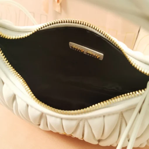 MIU MIU Wander Small White Matelassé Leather Crescent Bag - Image 3