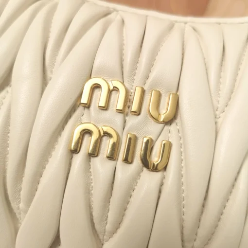 MIU MIU Wander Small White Matelassé Leather Crescent Bag - Image 5