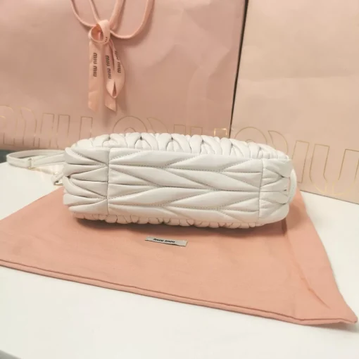 MIU MIU Wander Small White Matelassé Leather Crescent Bag - Image 7