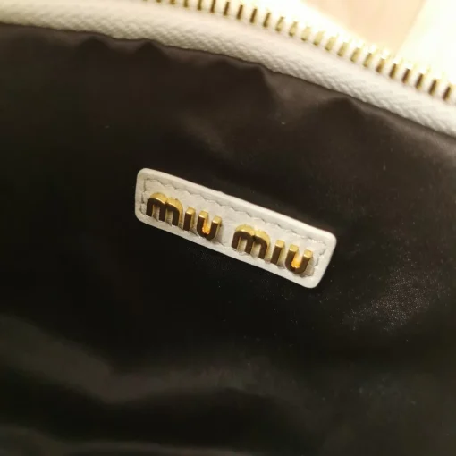 MIU MIU Wander Small White Matelassé Leather Crescent Bag - Image 8
