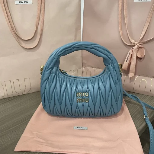 MIU MIU Wander Navy Blue Soft Lambskin Shoulder Bag