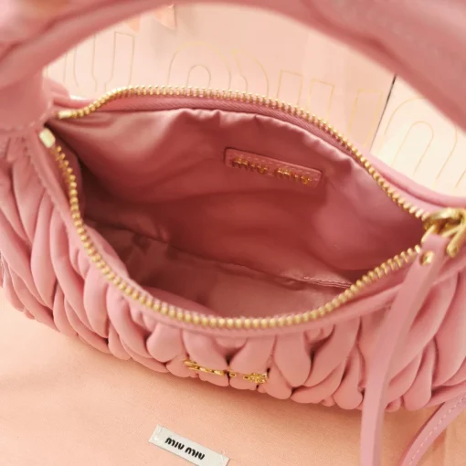 MIU MIU Wander Begonia Pink Jacquard Lambskin Hobo Bag - Image 8