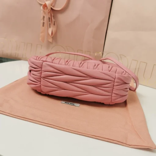 MIU MIU Wander Begonia Pink Jacquard Lambskin Hobo Bag - Image 6