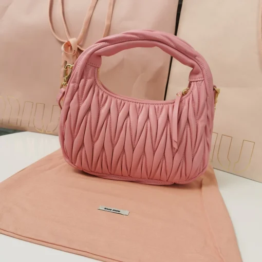 MIU MIU Wander Begonia Pink Jacquard Lambskin Hobo Bag - Image 5