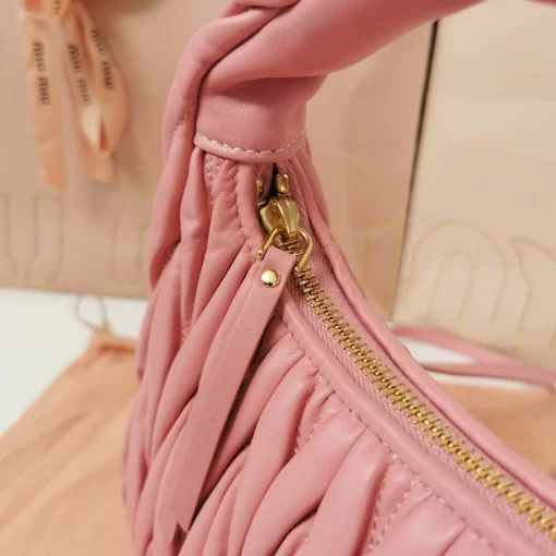 MIU MIU Wander Begonia Pink Jacquard Lambskin Hobo Bag - Image 3