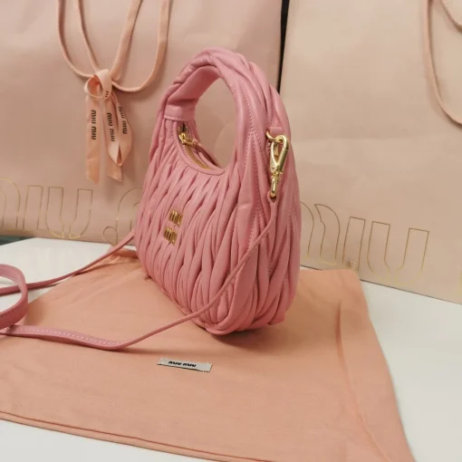MIU MIU Wander Begonia Pink Jacquard Lambskin Hobo Bag - Image 2