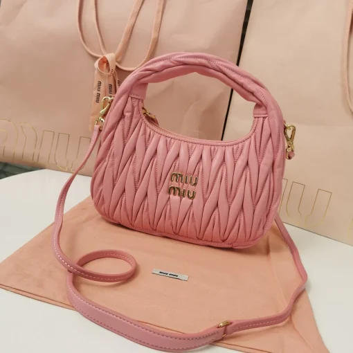 MIU MIU Wander Begonia Pink Jacquard Lambskin Hobo Bag