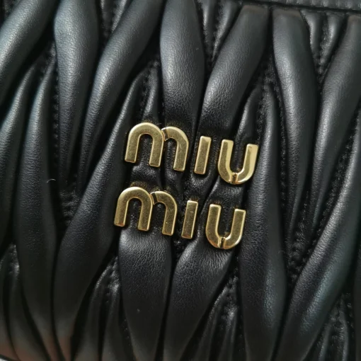 MIU MIU Vintage Jacquard-Embroidered Black Lambskin Hobo Bag with Metal Logo - Image 2