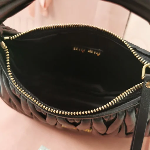 MIU MIU Vintage Jacquard-Embroidered Black Lambskin Hobo Bag with Metal Logo - Image 4