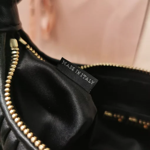 MIU MIU Vintage Jacquard-Embroidered Black Lambskin Hobo Bag with Metal Logo - Image 5