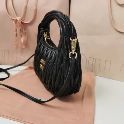 MIU MIU Vintage Jacquard-Embroidered Black Lambskin Hobo Bag with Metal Logo - Image 6