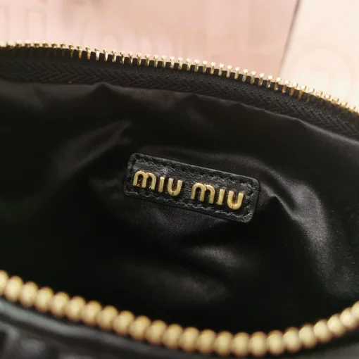 MIU MIU Vintage Jacquard-Embroidered Black Lambskin Hobo Bag with Metal Logo - Image 8