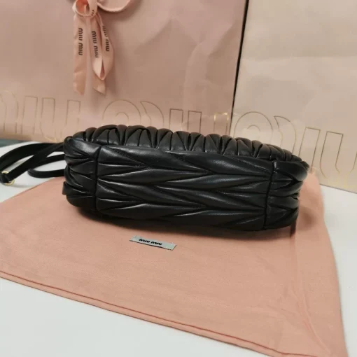 MIU MIU Vintage Jacquard-Embroidered Black Lambskin Hobo Bag with Metal Logo - Image 9