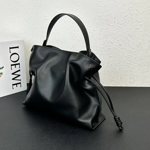 LOEWE Flamenco Mini Black Calfskin Drawstring Shoulder Bag - Image 2