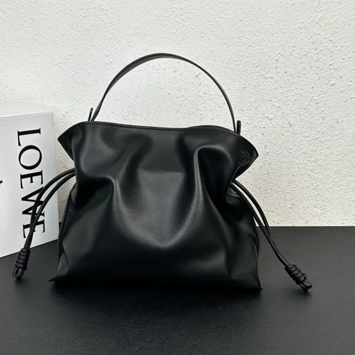 LOEWE Flamenco Mini Black Calfskin Drawstring Shoulder Bag - Image 3