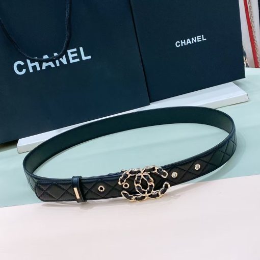 CHANEL Women's Belt in Black, made of Cowhide Leather with Letter Logo Smooth Buckle