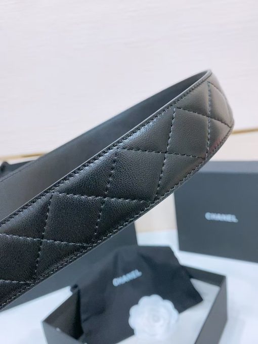CHANEL  [Spring/Summer 2025 Collection] Checkered Design Leather Belt, Unisex, Suitable for Couples, Black Color - Image 6