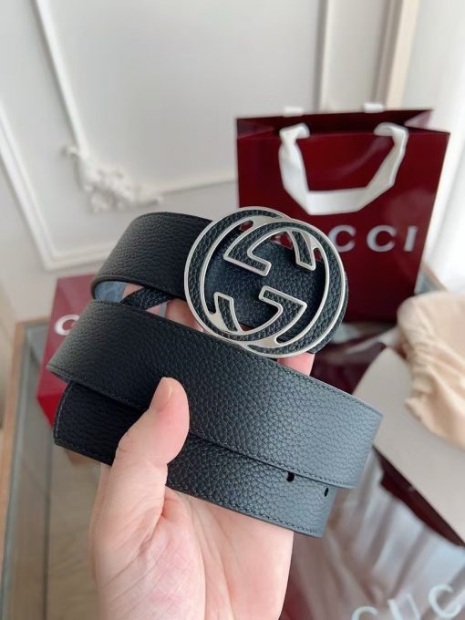 GUCCI Gucci Logo - designed Smooth Buckle Leather Belt, Unisex, Black, 4cm Wide. - Image 5