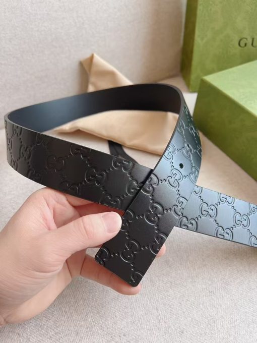 GUCCI Double G Casual Belt for Men, Black, Made of Cowhide, 4cm Wide - Image 5