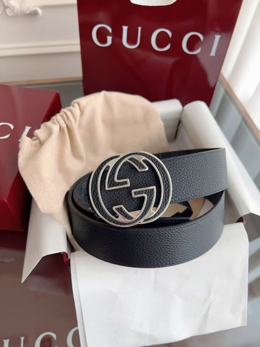GUCCI Gucci Logo - designed Smooth Buckle Leather Belt, Unisex, Black, 4cm Wide. - Image 6