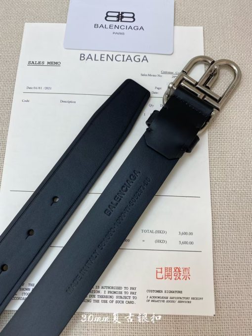 Balenciaga Paris Men's Black Cowhide Belt with Logo Smooth Buckle, Large Size, 3.5cm Wide - Image 6
