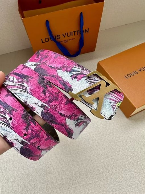 LOUIS VUITTON Surfing Pattern Canvas Belt, Men's Style, Purple Color, 4cm Wide - Image 4